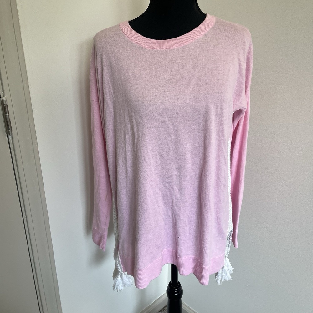 Lilly Pulitzer Pink Damara Coolmax Sweater with Tassel Sides Size XS Oversized